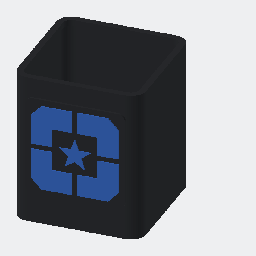 Black Lonestar pen and pencil holder with blue faction badge