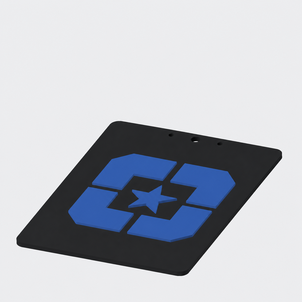 Rear of finished Lonestar compact office clipboard with large blue emblem